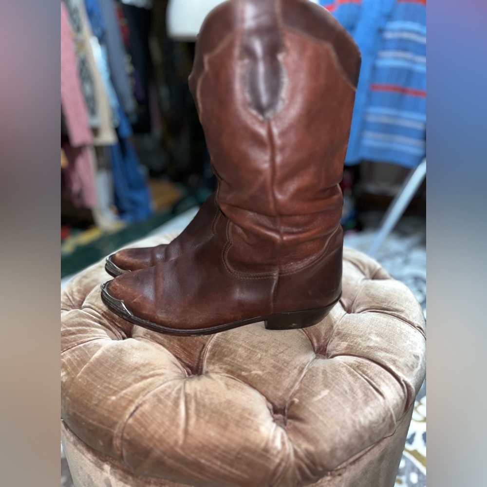Brown leather western boots